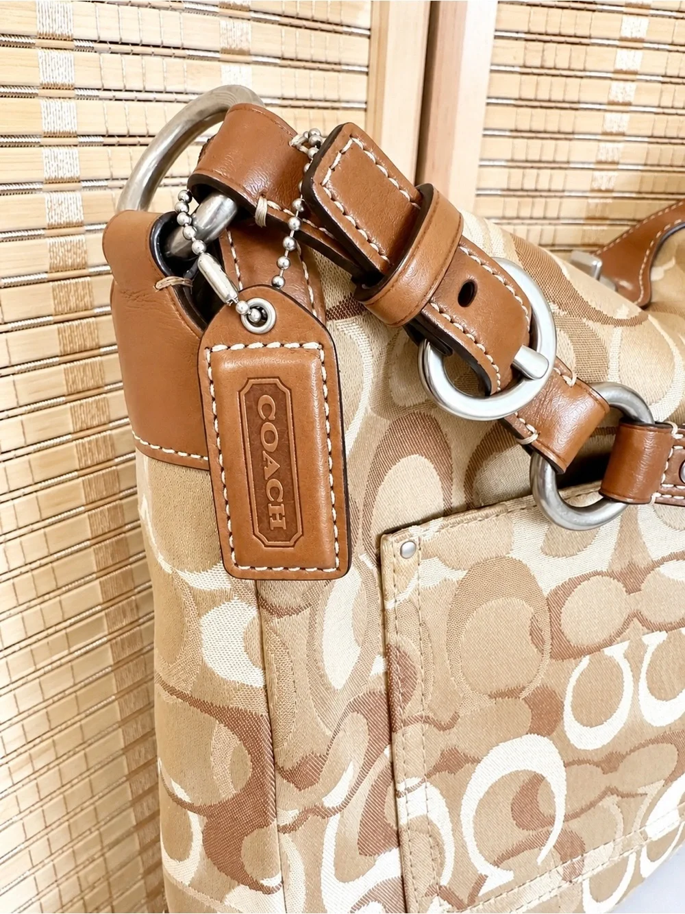 Coach Chelsea Signature  Hobo Shoulder Bag Brown Tan Leather Suede 10143